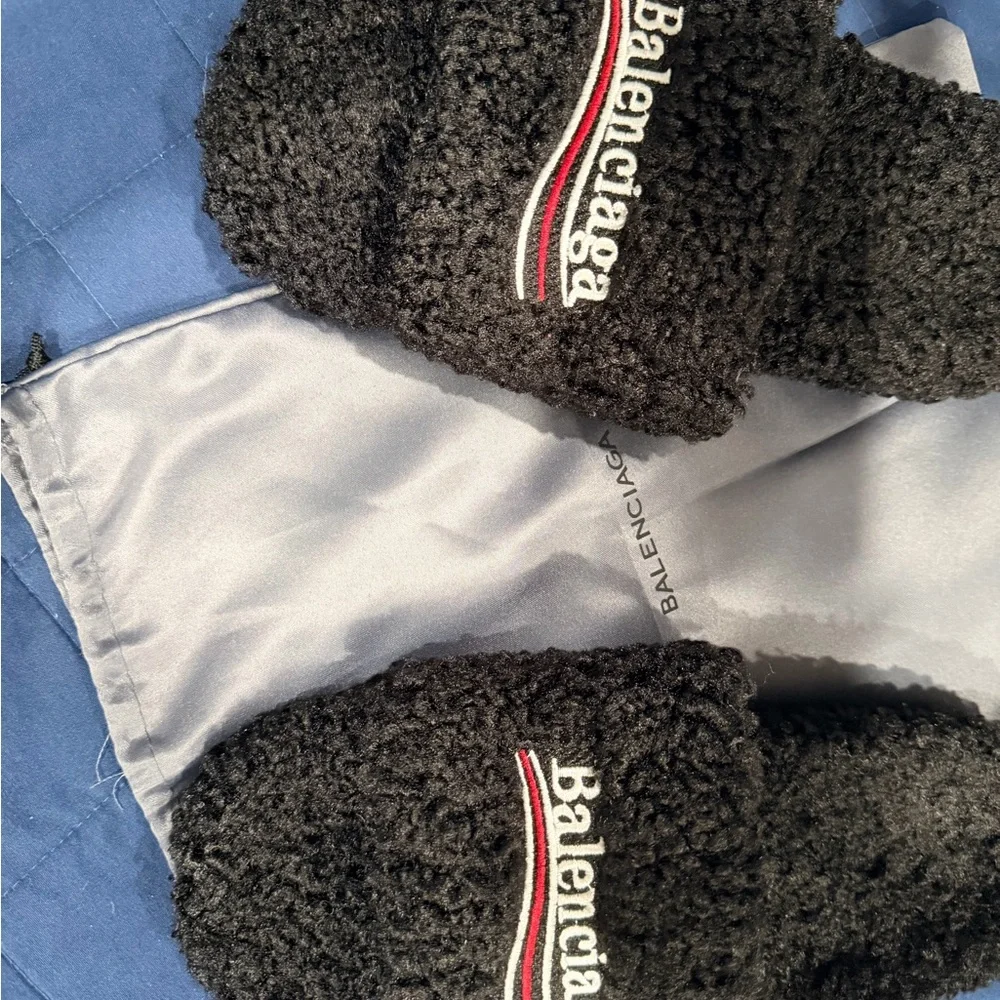 Balenciaga Black Fuzzy Slippers - Picture 2 of 4